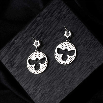 Cubic Zirconia & Silvertone Bee Drop Earrings-3