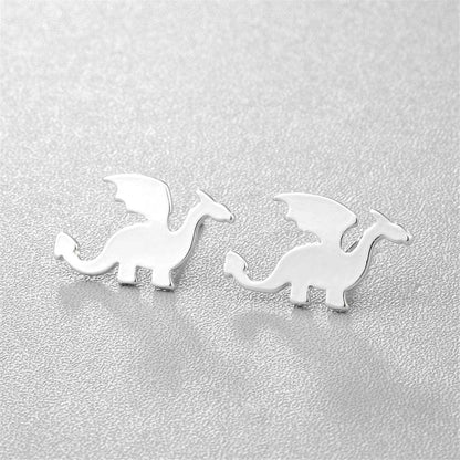Silvertone Dragon Stud Earrings