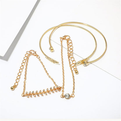 Cubic Zirconia & Goldtone Leaf Charm Bracelet Set