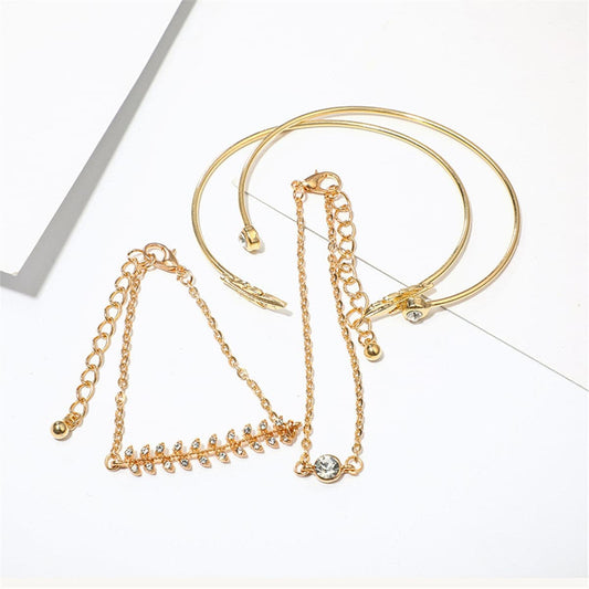 Cubic Zirconia & Goldtone Leaf Charm Bracelet Set