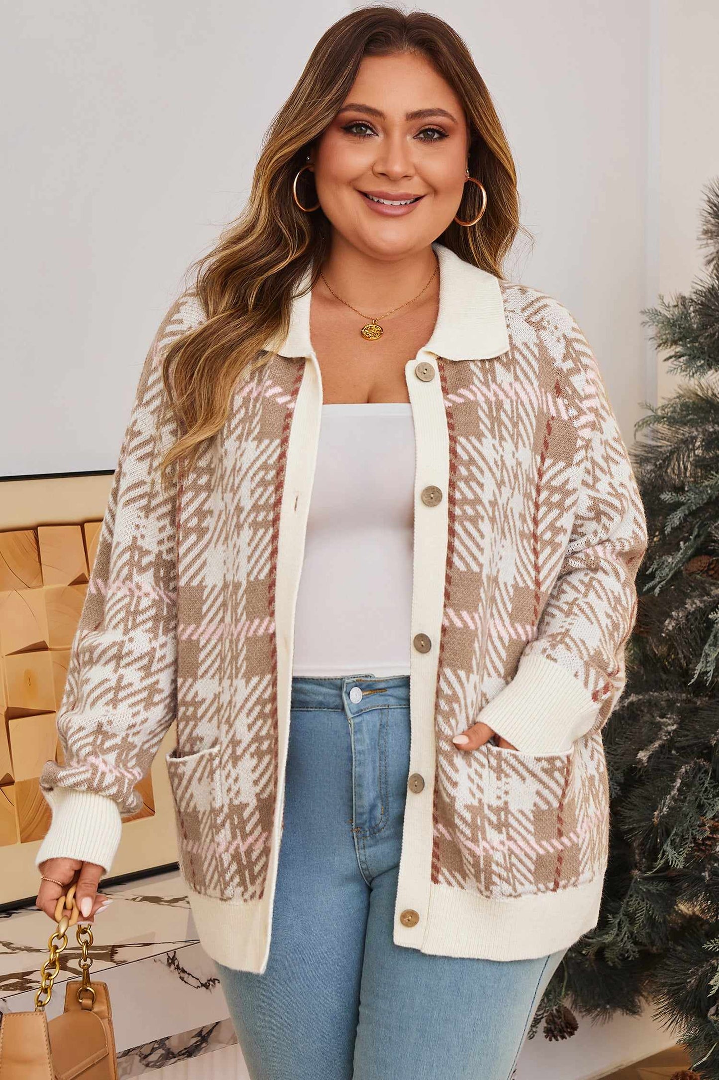 Navy Trim Front Cardigan PLUS Sweater