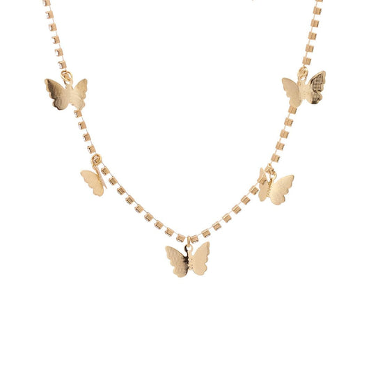 Cubic Zirconia & Goldtone Butterfly Station Necklace