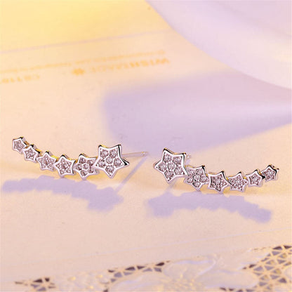 Cubic Zirconia & Silvertone Linking Star Ear Climbers-3
