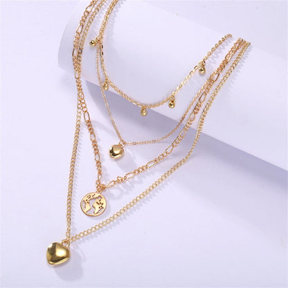 Goldtone Heart Map Layered Pendant Necklace