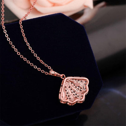 Cubic Zirconia & Rose Goldtone Shell Pendant Necklace