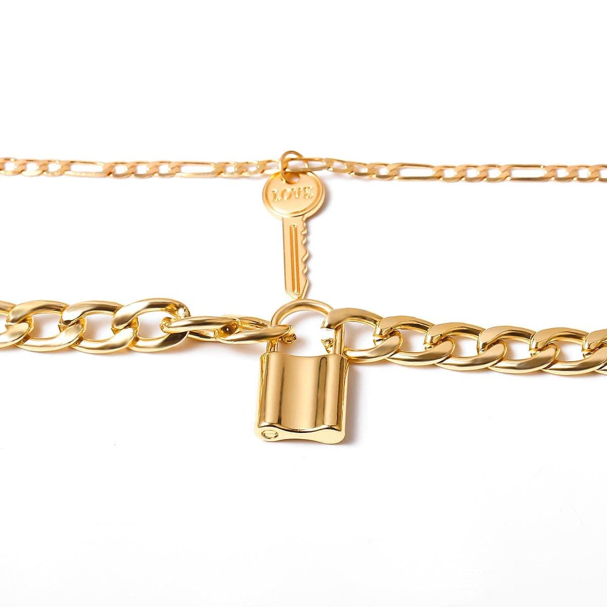Goldtone Lock & Key Pendant Necklace Set