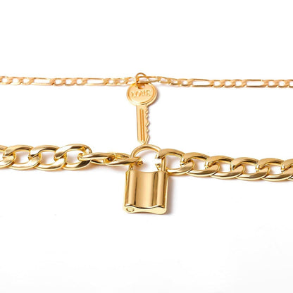 Goldtone Lock & Key Pendant Necklace Set