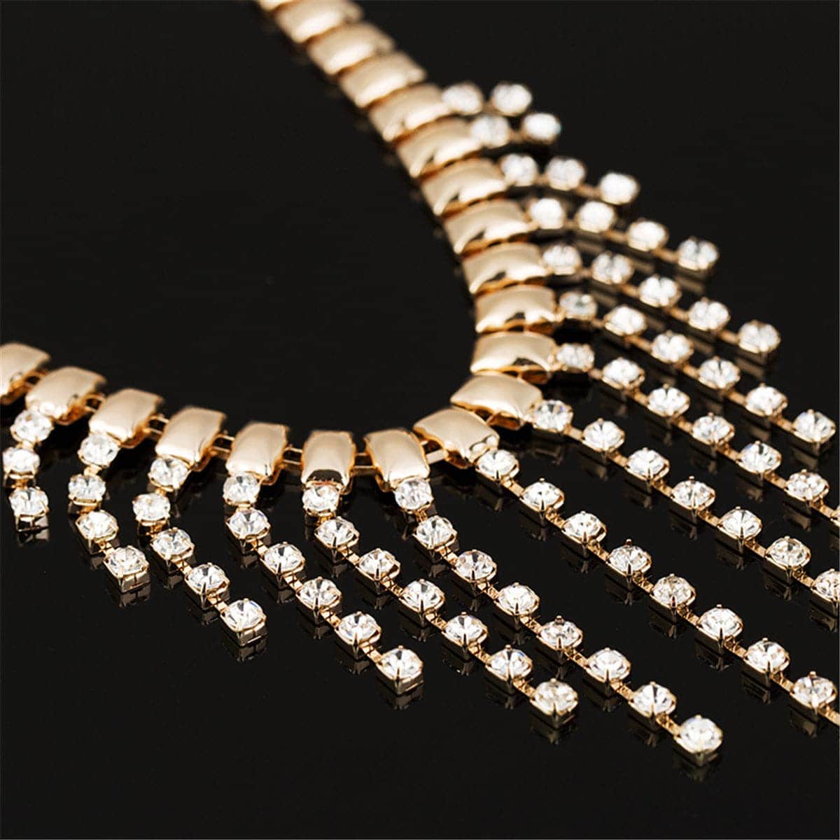 Cubic Zirconia & Goldtone Tassel Statement Necklace