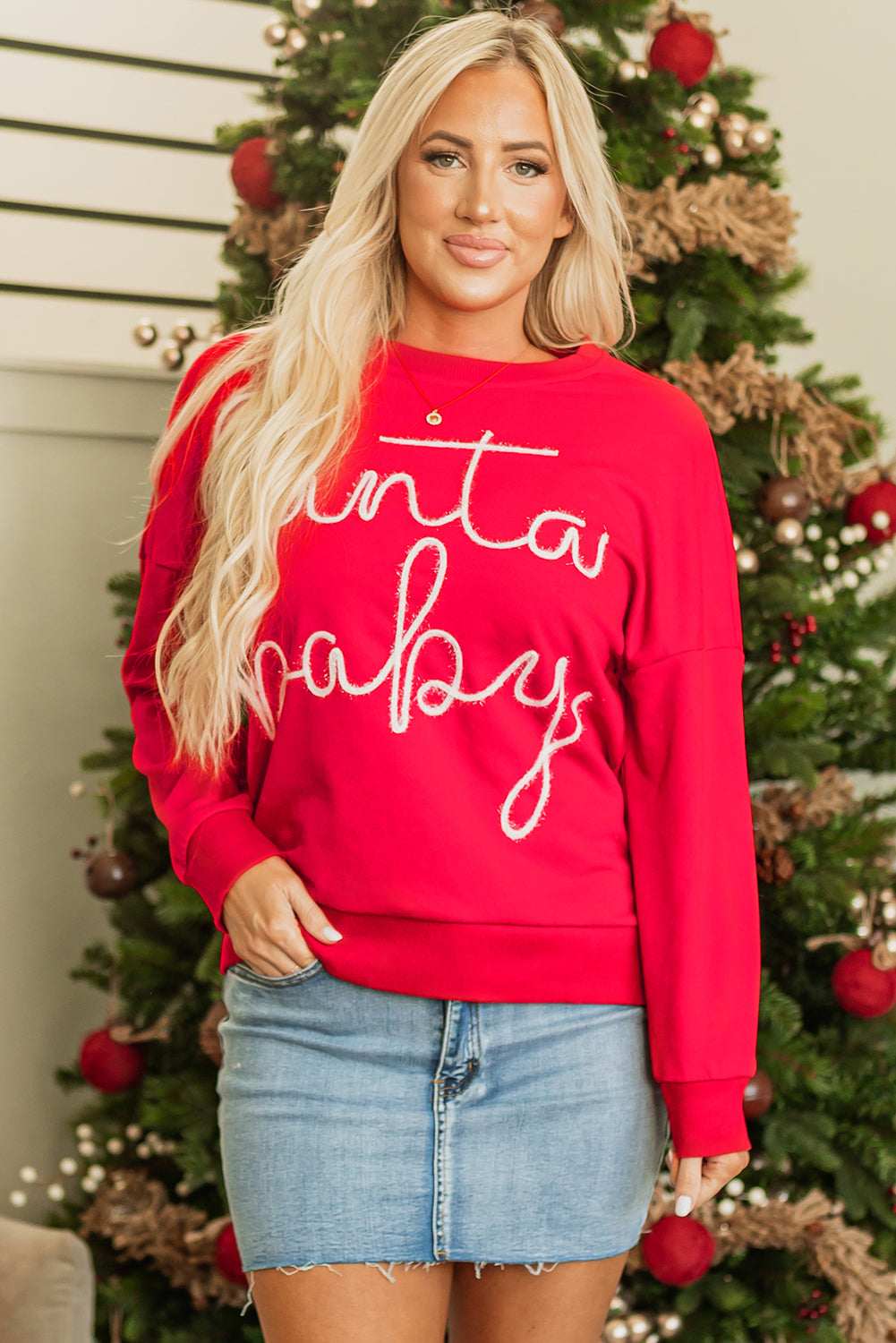 Evelyn Baby Tinsel Graphic Sweatshirt - Fiery Red / L - 12/14
