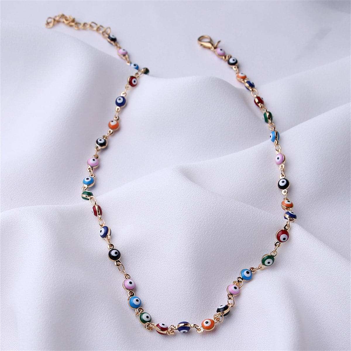 Blue Enamel & Goldtone Multi-Hued Evil Eye Necklace