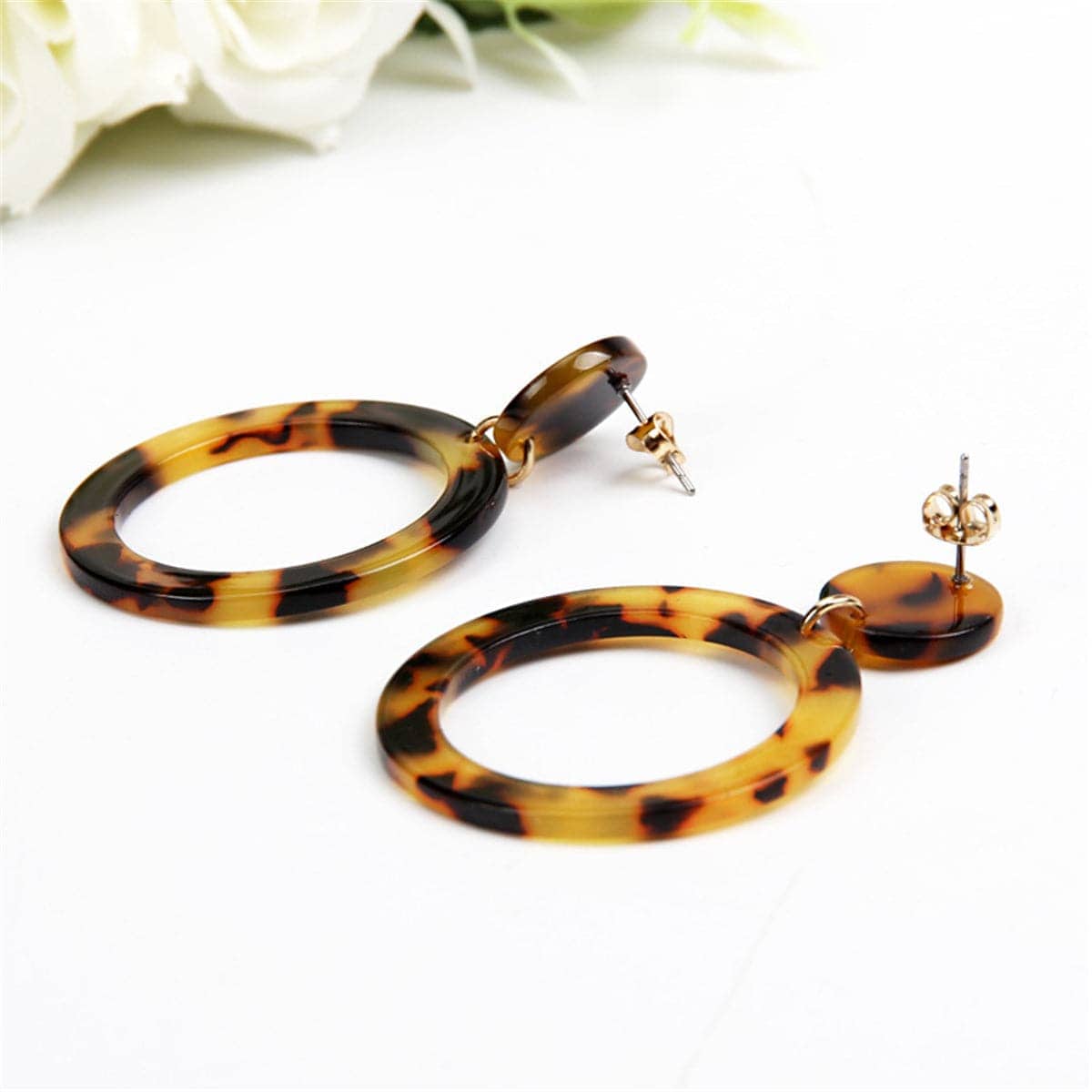 Tortoise Open Circle Drop Earrings