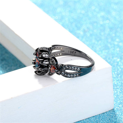 Red Crystal & Cubic Zirconia Flower Butterfly Ring-1
