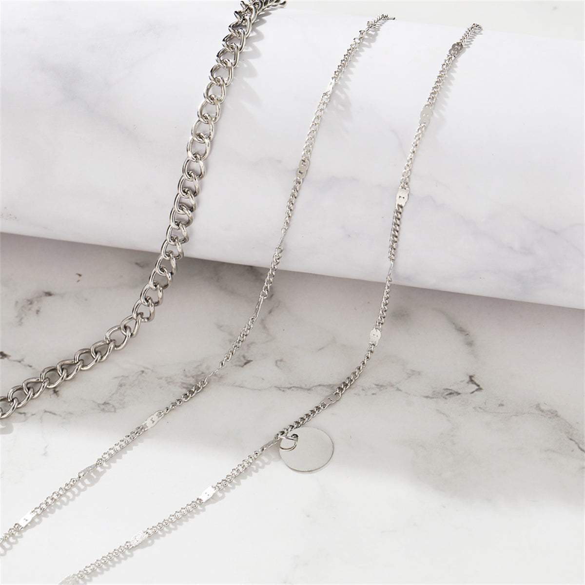 Silvertone Curb Chain Layered Pendant Necklace