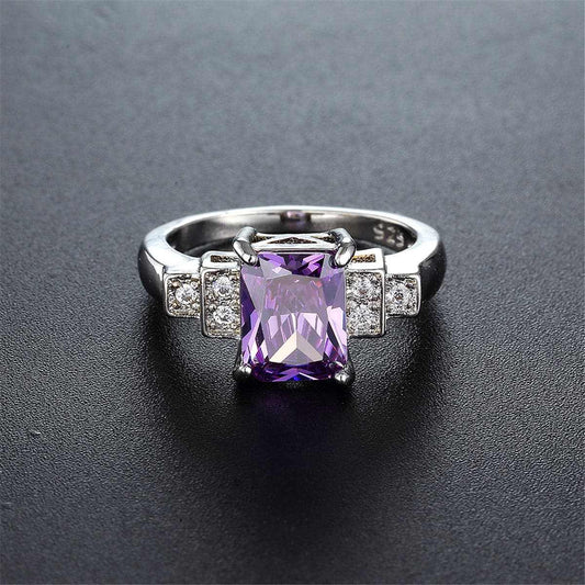 Purple Cubic Zirconia & Silvertone Rectangle Ring