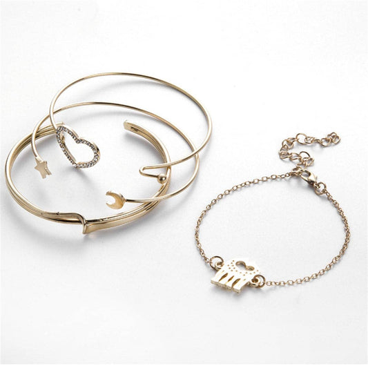 Cubic Zirconia & Goldtone Moon & Stars Cuff Bracelet Set