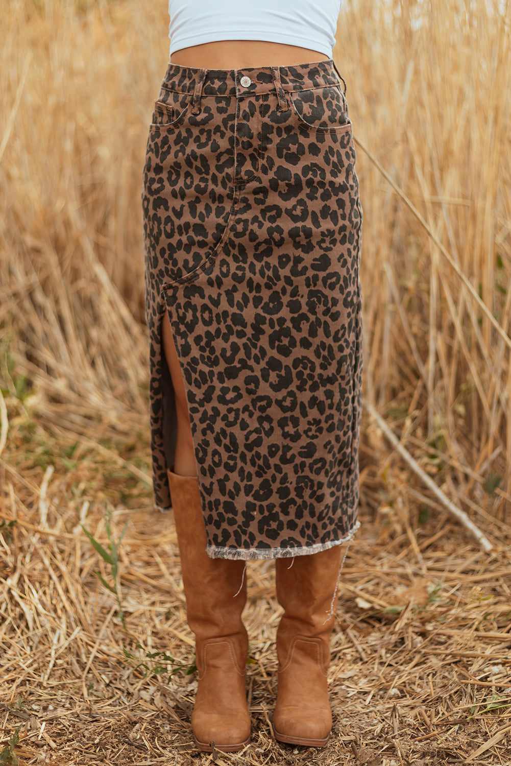 Jadecara Frayed Midi Skirt - Brown / L - 12/14