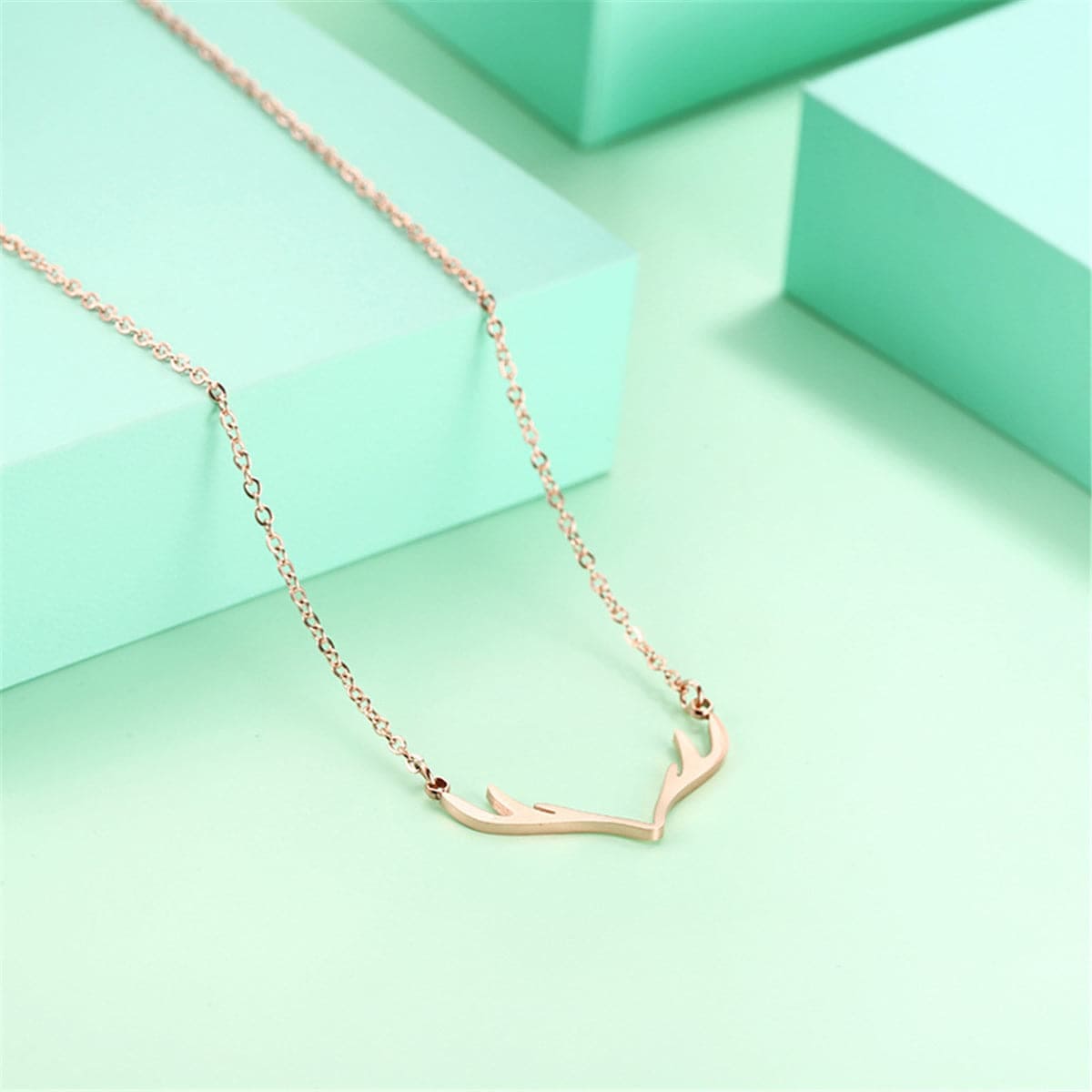 Rose Goldtone Antler Pendant Necklace