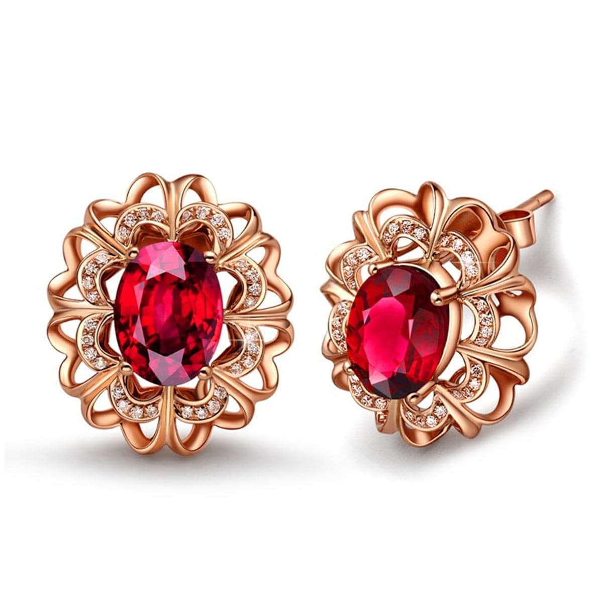 Red Crystal & Cubic Zirconia Rose Goldtone Floral Stud Earrings