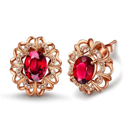 Red Crystal & Cubic Zirconia Rose Goldtone Floral Stud Earrings