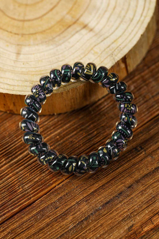 Threaded Pear 3 PCS Black Floral Phone Cord Hair Scrunchies