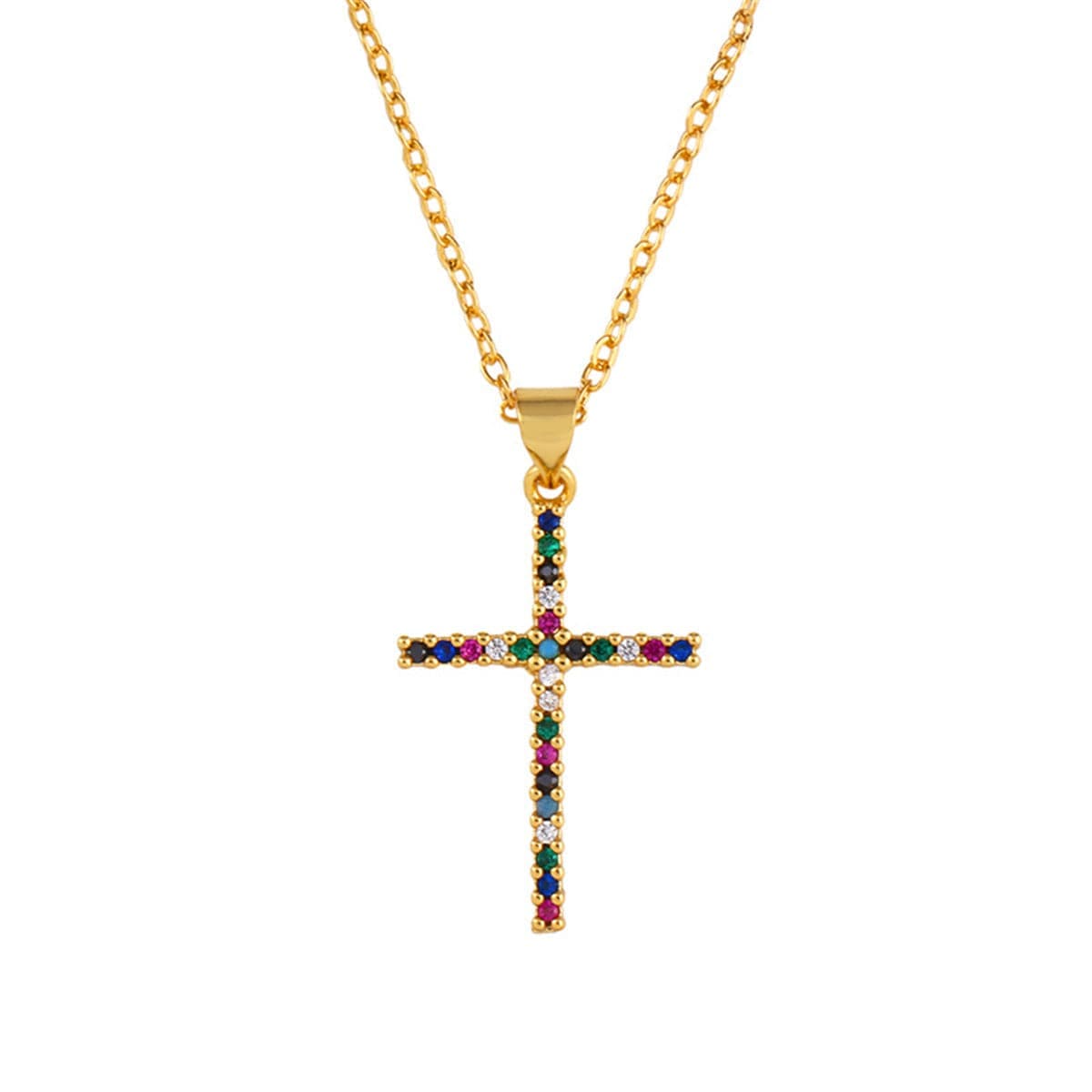 Cubic Zirconia & Goldtone Cross Pendant Necklace
