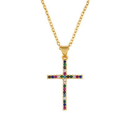 Cubic Zirconia & Goldtone Cross Pendant Necklace