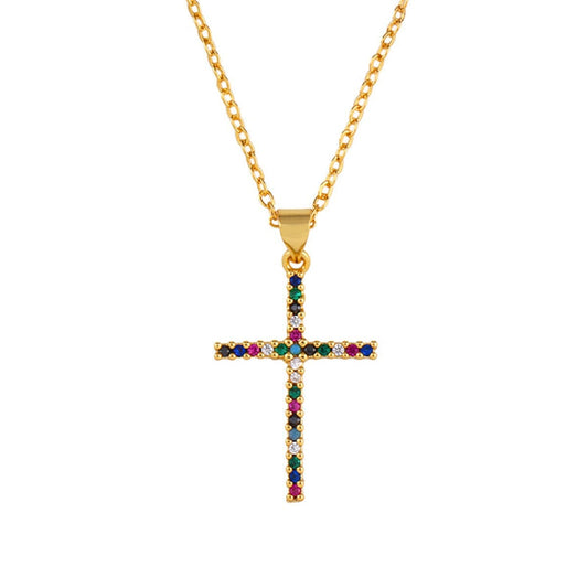 Cubic Zirconia & Goldtone Cross Pendant Necklace