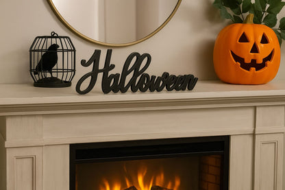 17.99 in Black Halloween Die Cut Cursive Freestanding MDF Signs for Spooky Decor
