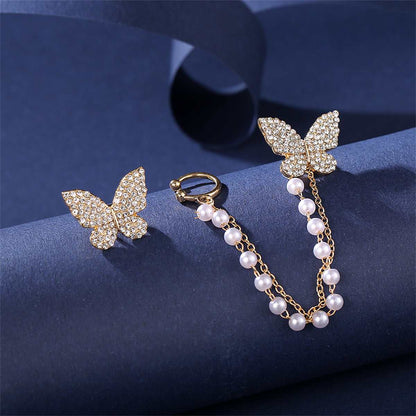 Cubic Zirconia & Pearl Goldtone Butterfly Stud Earrings