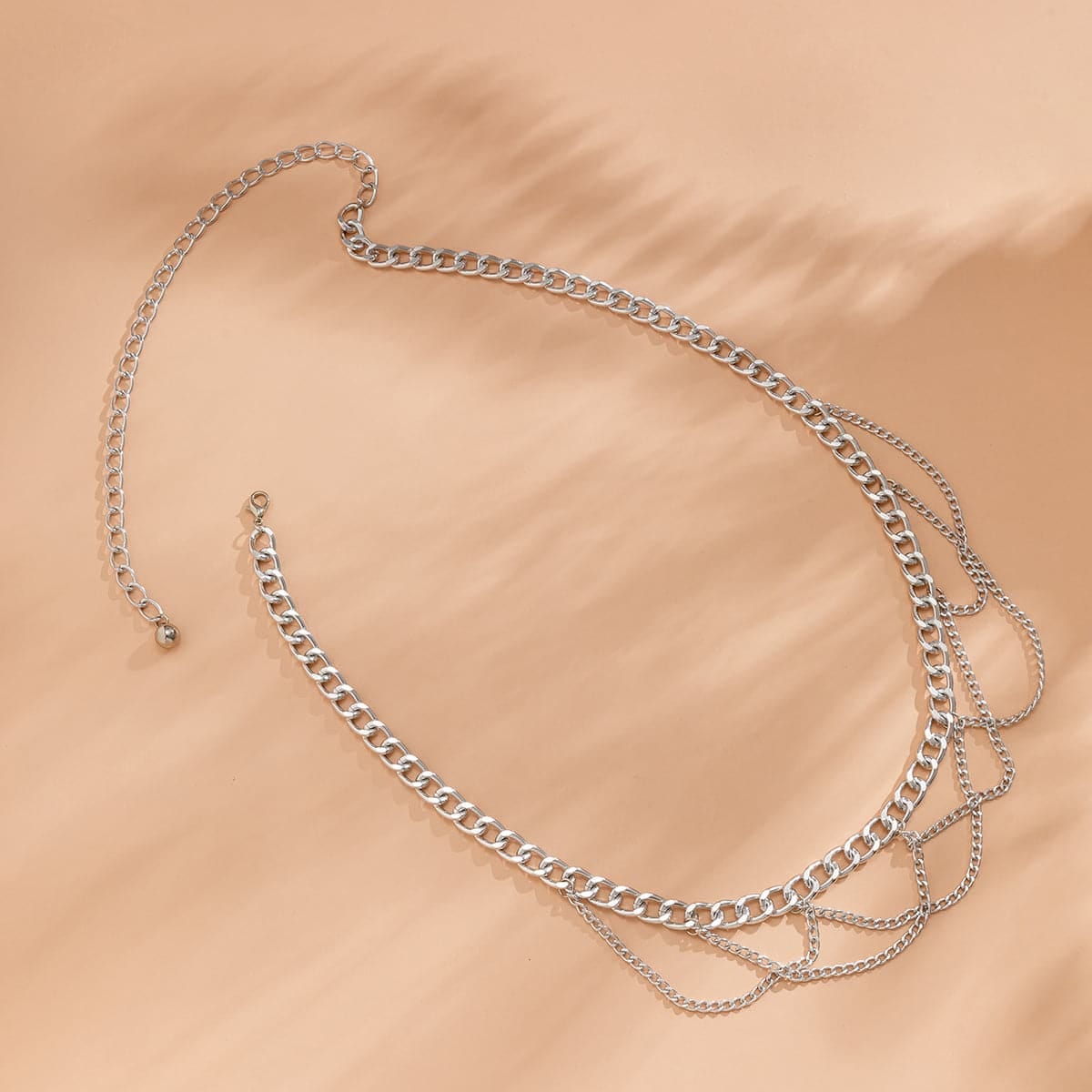 Silvertone Layered Curb Chain Waist Belt