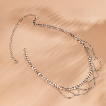 Silvertone Layered Curb Chain Waist Belt