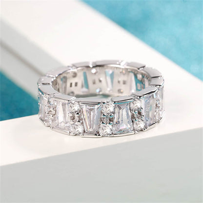 Crystal & Cubic Zirconia Silvertone Ladder Band Ring