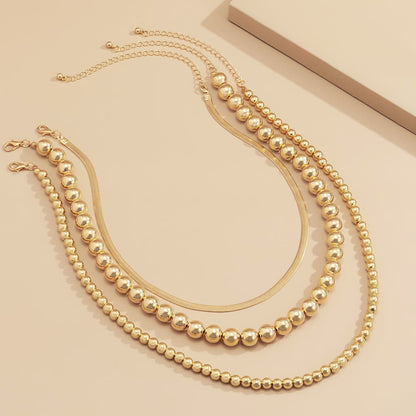 Goldtone Bead & Snake Chain Necklace Set