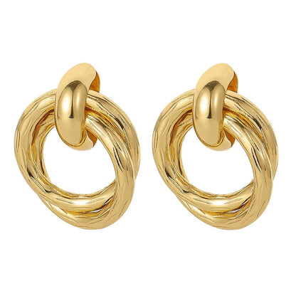 Goldtone Double Circle Interlocked Stud Earrings
