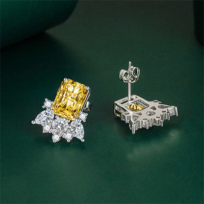 Yellow Crystal & Cubic Zirconia Radiant Stud Earrings