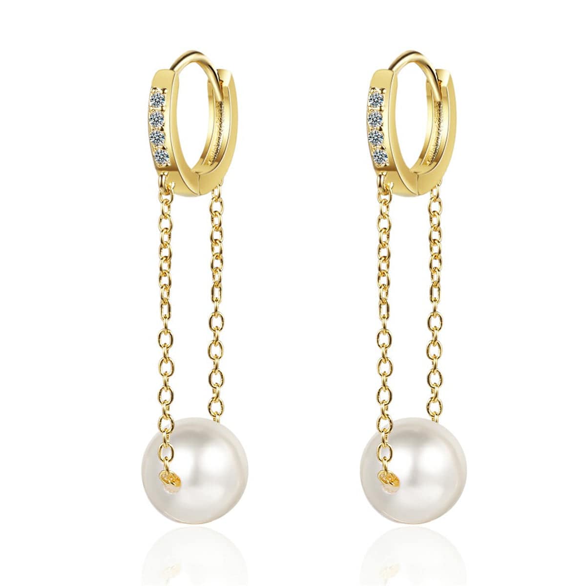 Cubic Zirconia & Pearl Goldtone Chain Huggie Earring