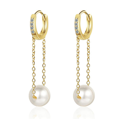 Cubic Zirconia & Pearl Goldtone Chain Huggie Earring