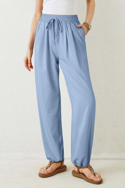Sawyer Waistband Pleated Loose Pants - Myosotis / 2XL - 20/22