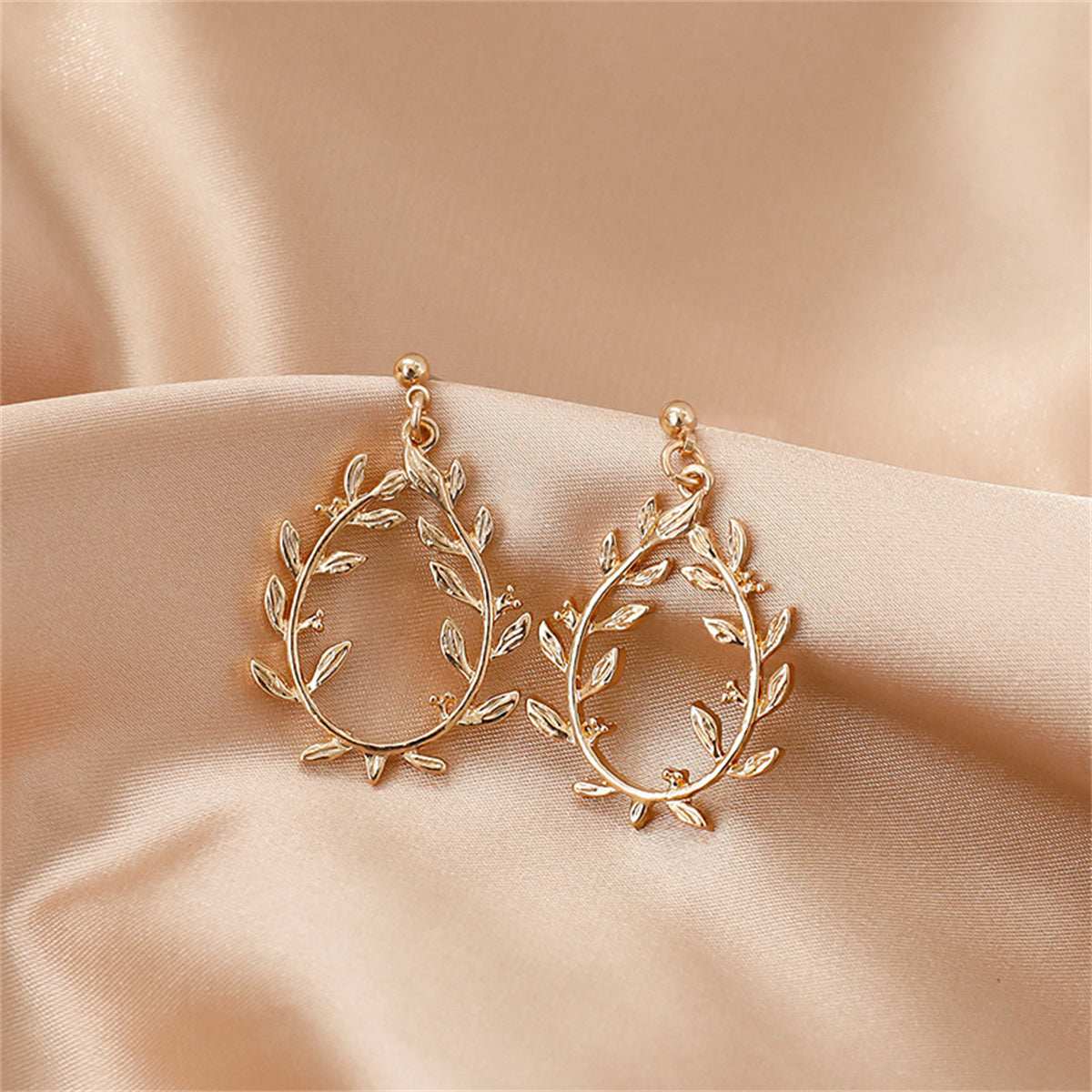 Goldtone Botanical Wreath Drop Earrings