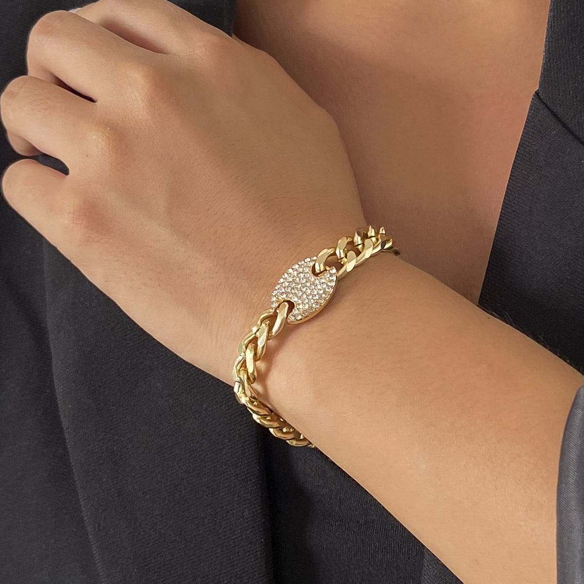 Cubic Zirconia & Goldtone Oval Cable Chain Bracelet