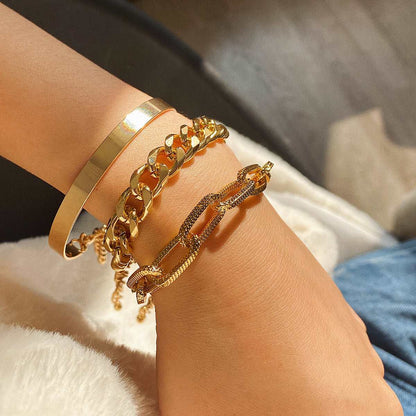 Goldtone Cut Figaro Bracelet Set