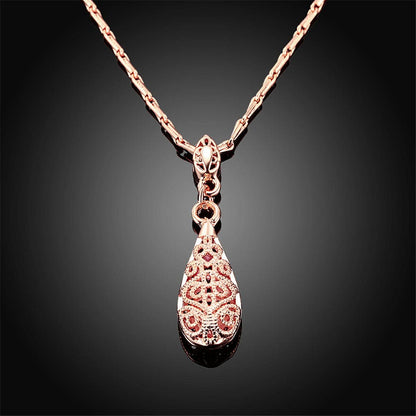 Rose Goldtone Filigree Teardrop Pendant Necklace