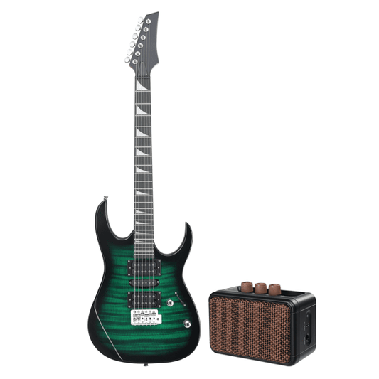 InQ Boutique 170 Model 39in Electric Guitar HSH Pickups Black Complete Starter Kit Suit for Hard Rock Tiger-striped Green - Green