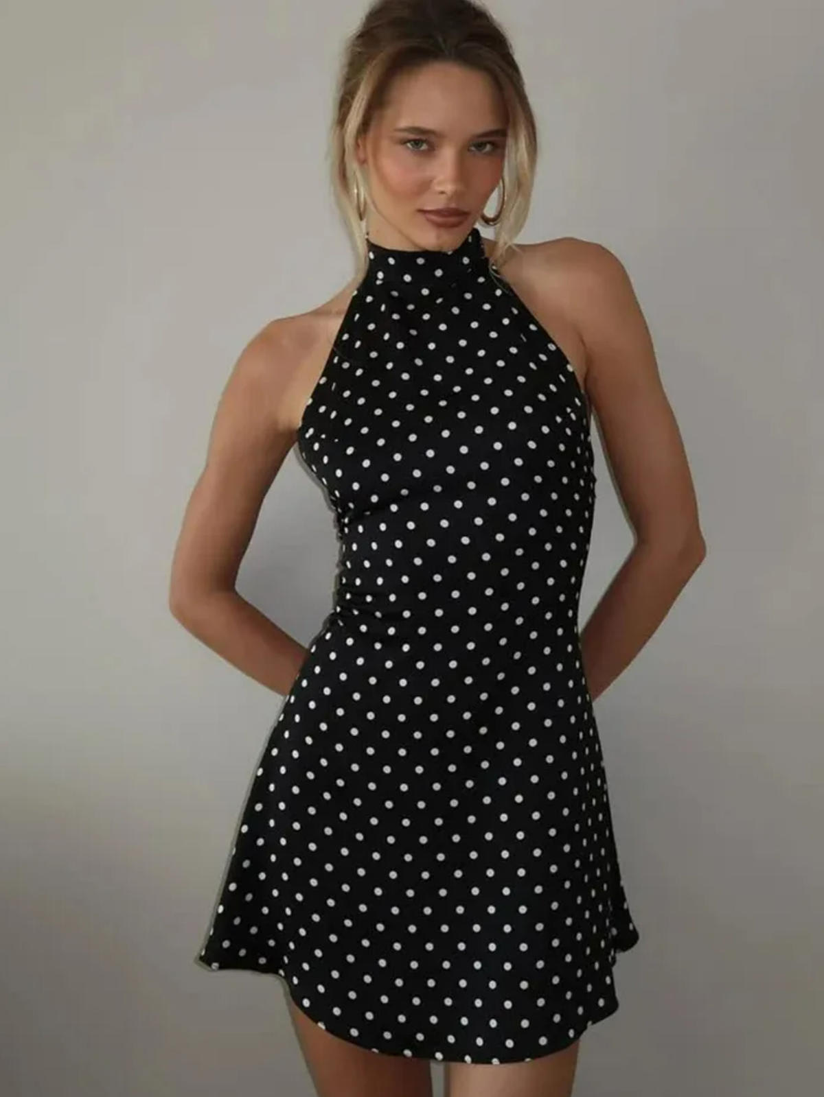 halter mini dress cocktail and party Leopard Sequin Halter Mini Party Dress ST59057