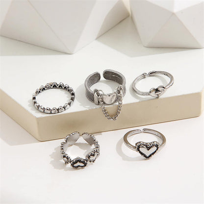Silvertone Heart Ring Set