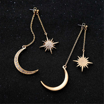 Cubic Zirconia & Goldtone Sun & Moon Drop Earrings