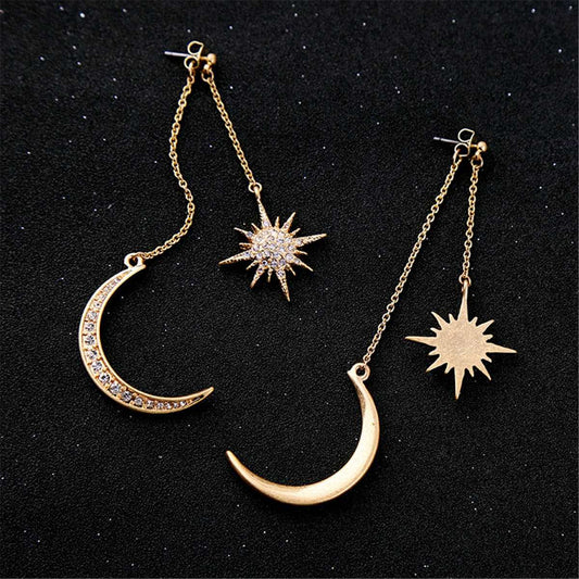 Cubic Zirconia & Goldtone Sun & Moon Drop Earrings