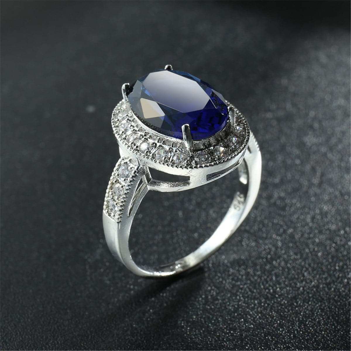 Cubic Zirconia & Blue Crystal Oval Halo Ring