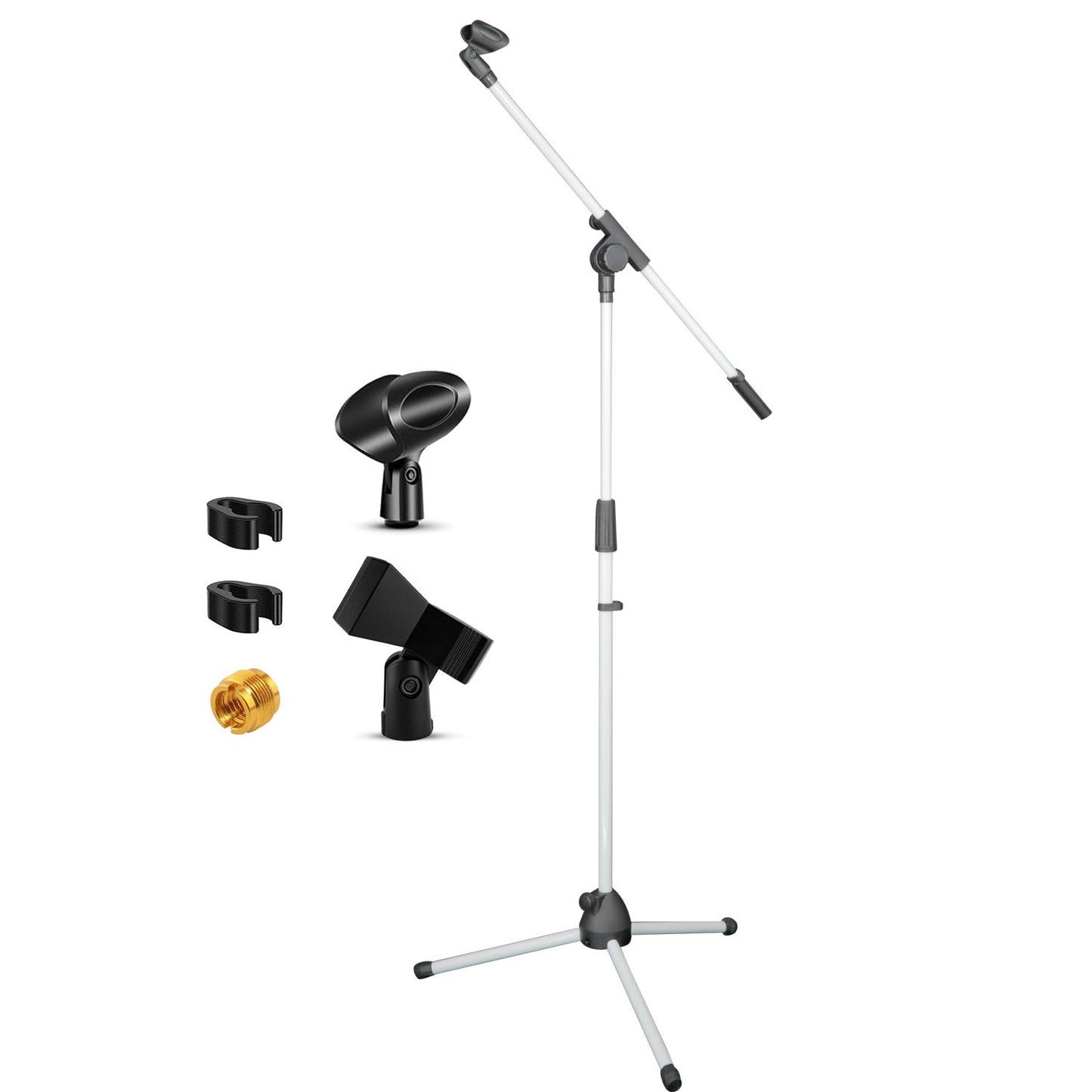 5 Core Tripod Mic Stand Floor Adjustable 18 to 72 Inches Sturdy Boom Arm Holder Microphone Stands Pedestal Para Microfono for Singing MS 080 WH - White