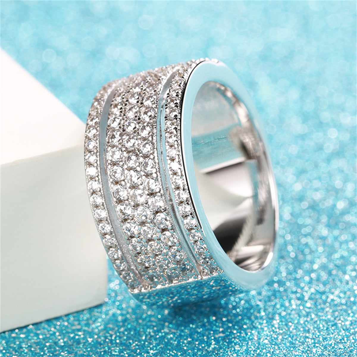 Cubic Zirconia & Silvertone Layered Band-3